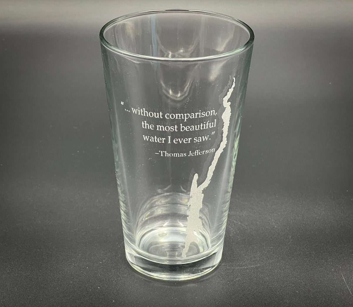 Lake George with Thomas Jefferson Quote engraved pint glass