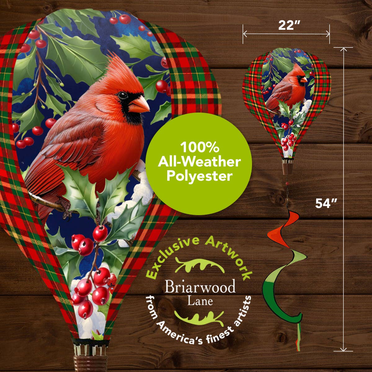 Cardinal and Holly Hot Air Balloon Spinner