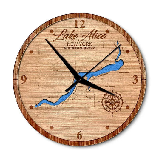 Lake Alice in Waterport, New York 14in Layered Map Clock