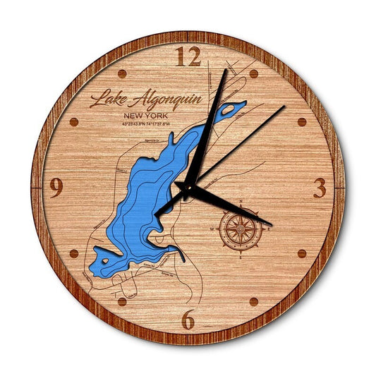 Lake Algonquin New York 14in Layered Map Clock