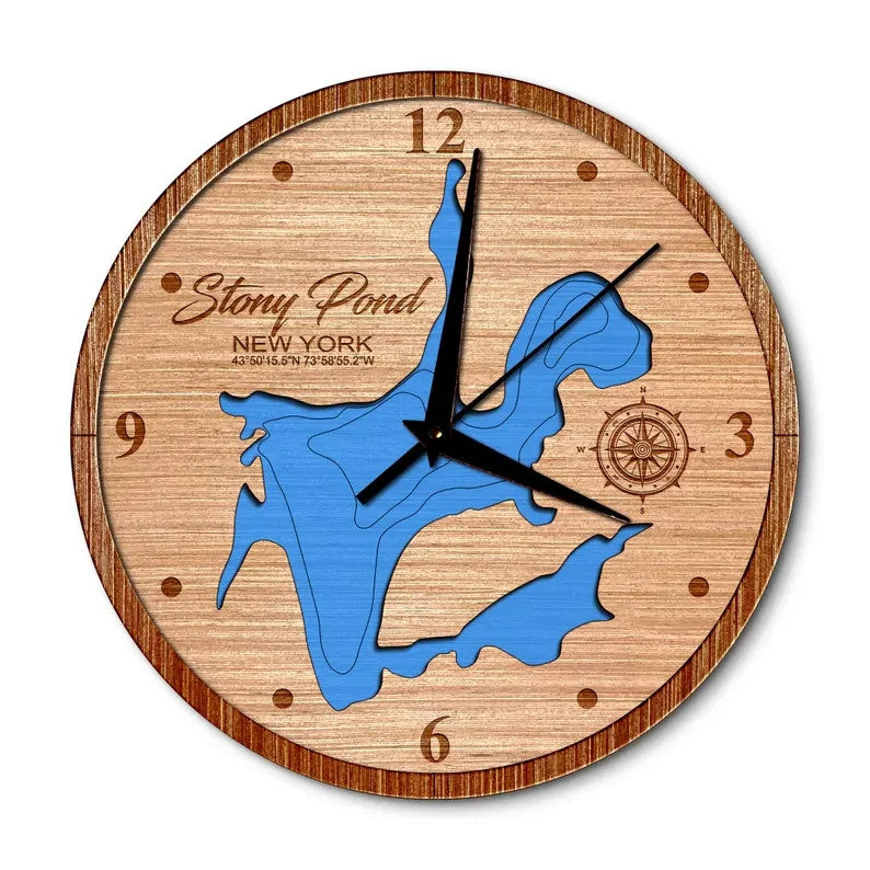 Stony Pond in Minerva, New York 14in Layered Map Clock