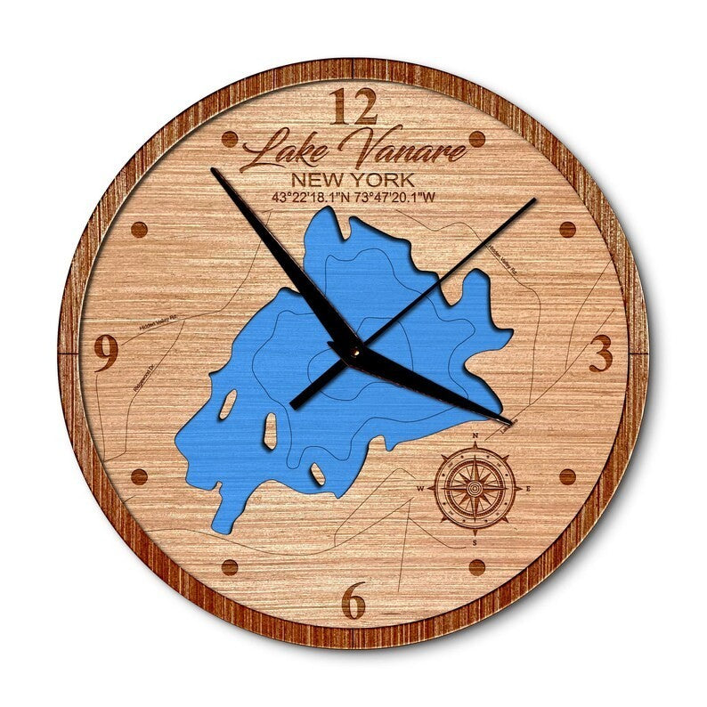 Lake Vanare New York 14in Layered Map Clock