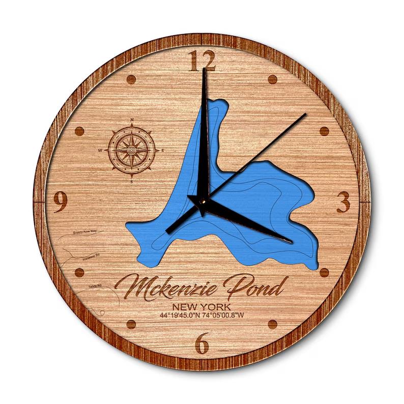 McKenzie Pond, New York 14in Layered Map Clock