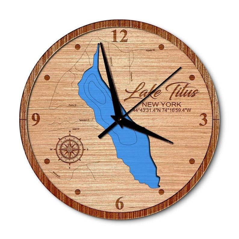 Titus Lake New York 14in Layered Map Clock
