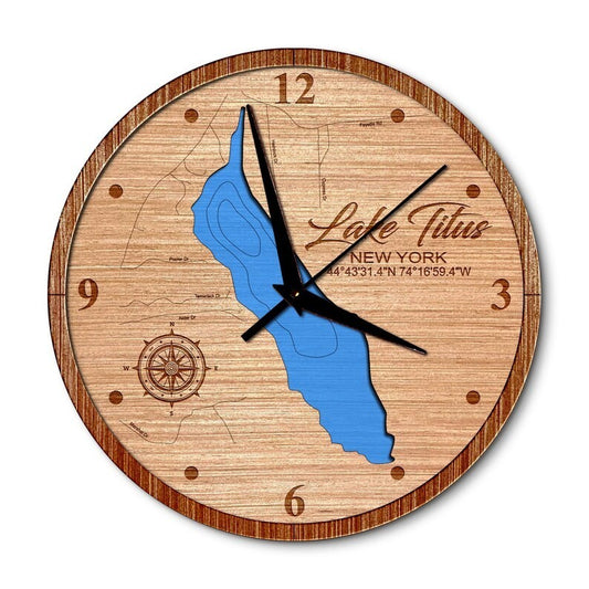 Titus Lake New York 14in Layered Map Clock