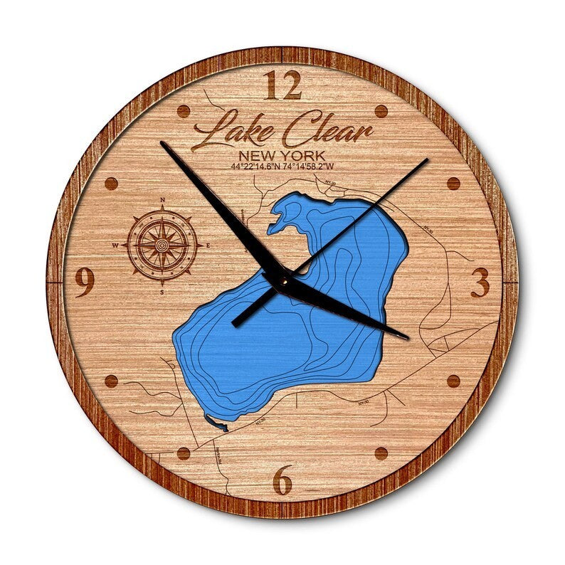 Lake Clear, New York 14in Layered Map Clock