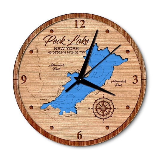 Peck Lake New York 14in Layered Map Clock