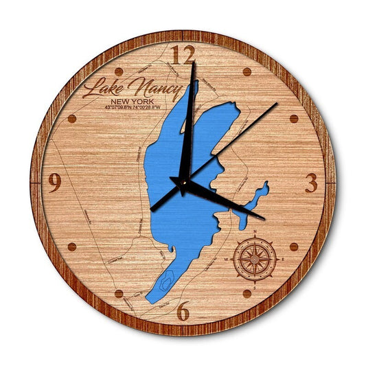 Lake Nancy, New York 14in Layered Map Clock