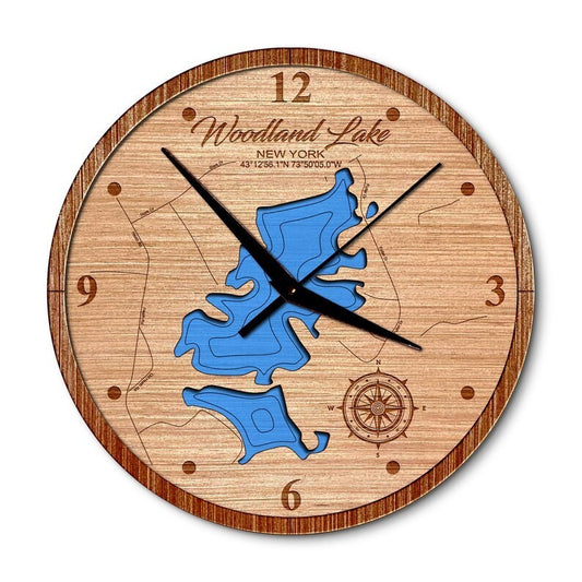 Woodland Lake in Corinth, New York 14in Layered Map Clock