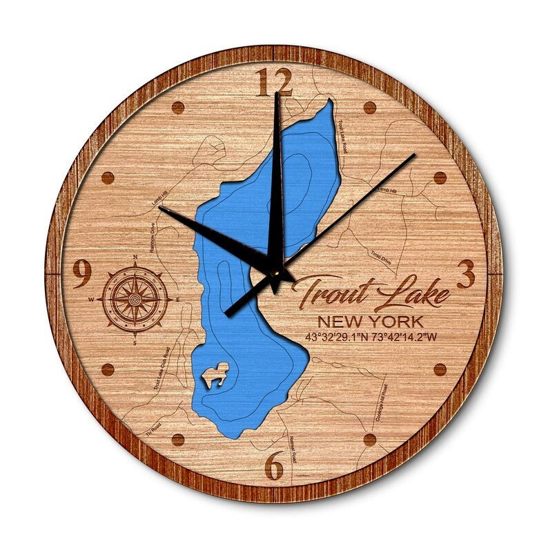 Trout Lake New York 14in Layered Map Clock