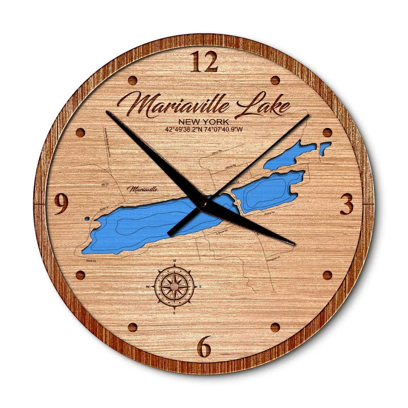 Mariaville Lake New York 14in Layered Map Clock