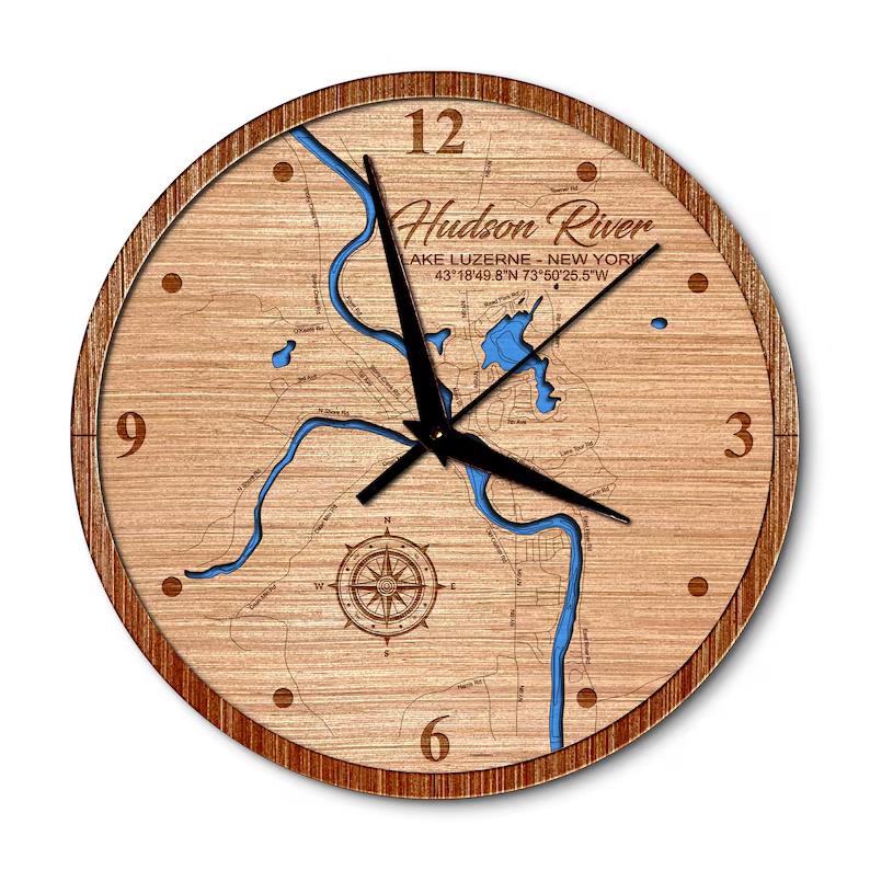 Hudson River in Lake Luzerne New York 14in Layered Map Clock