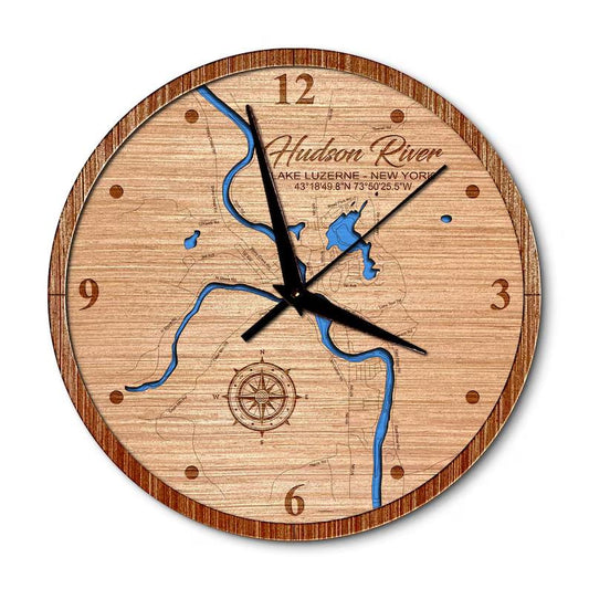 Hudson River in Lake Luzerne New York 14in Layered Map Clock