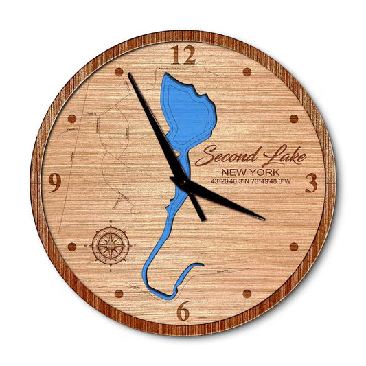 Second Lake in Luzerne, New York 14in Layered Map Clock