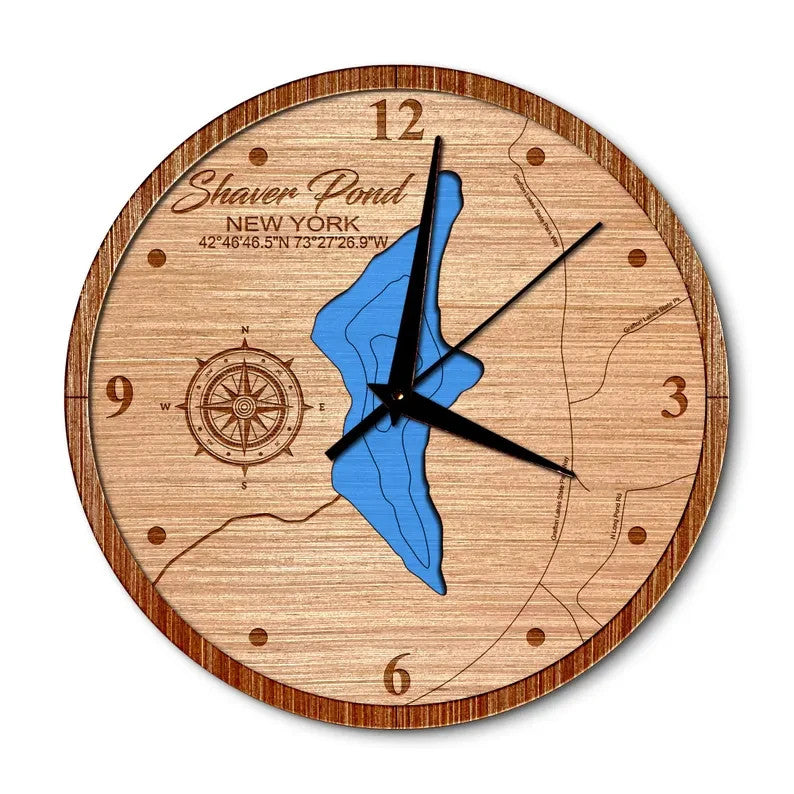 Shaver Pond in Grafton, New York 14in Layered Map Clock