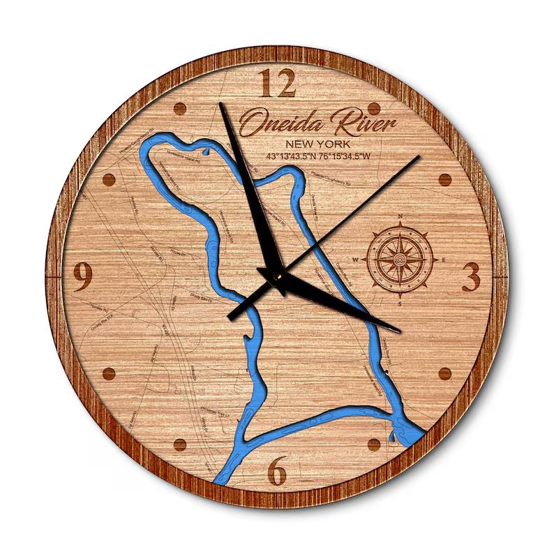 Oneida River New York 14in Layered Map Clock