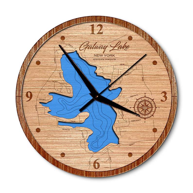 Galway Lake, New York 14in Layered Map Clock