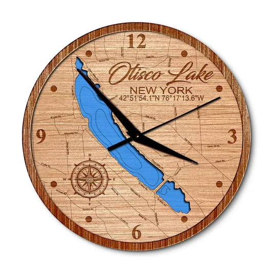 Otisco Lake, New York 14in Layered Map Clock