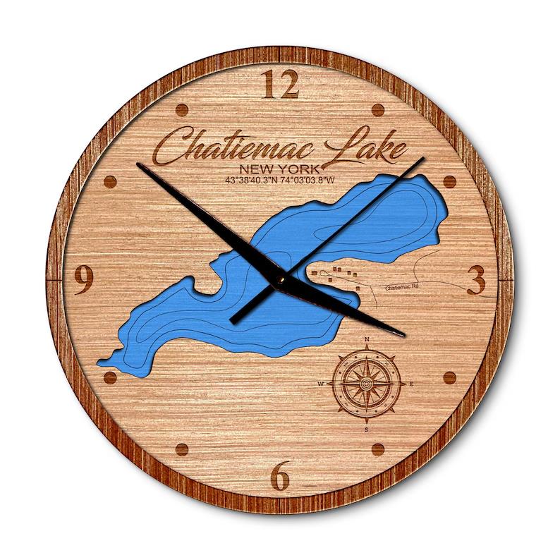 Chatiemac Lake, New York 14in Layered Map Clock