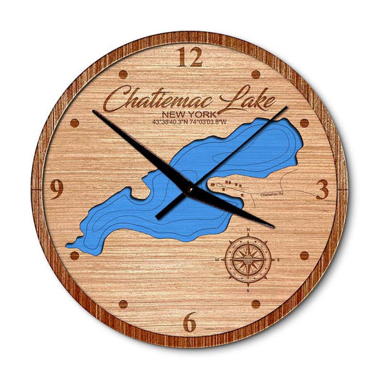 Chatiemac Lake, New York 14in Layered Map Clock