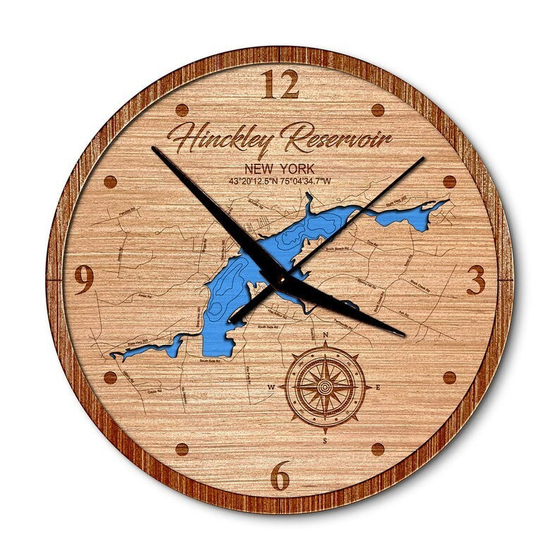 Hinckley Reservoir, New York 14in Layered Map Clock