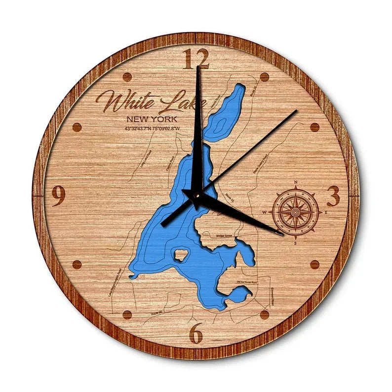 White Lake, New York 14in Layered Map Clock