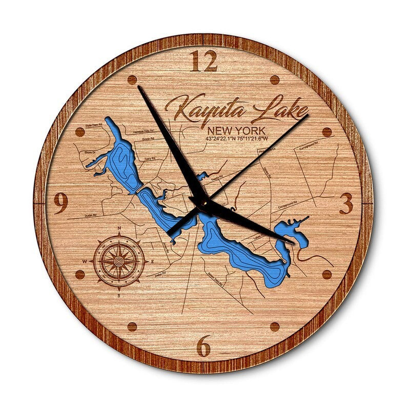 Kayuta Lake, New York 14in Layered Map Clock