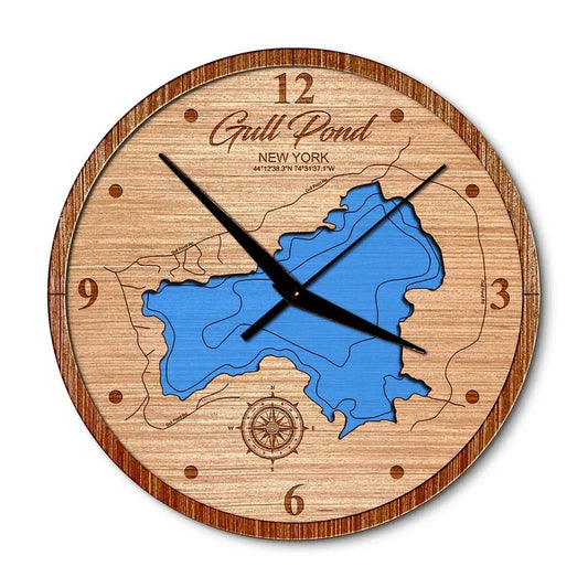 Gull Pond, New York 14in Layered Map Clock