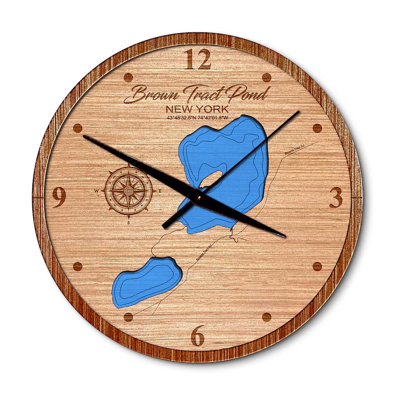Brown Tract Pond, New York 14in Layered Map Clock