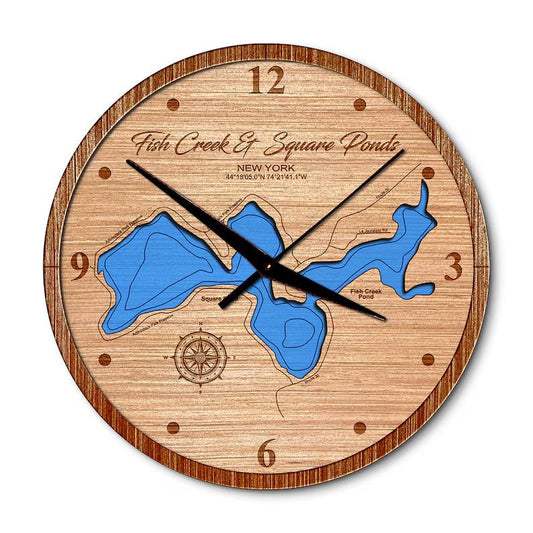 Fish Creek Pond & Square Pond, New York 14in Layered Map Clock