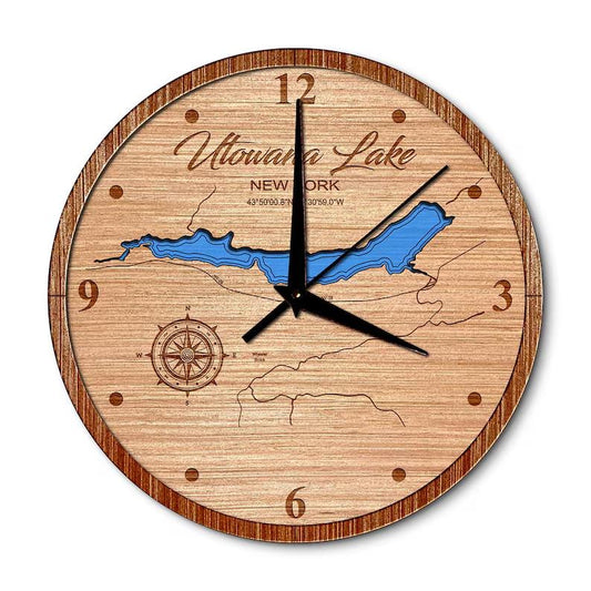 Utowana Lake, New York 14in Layered Map Clock