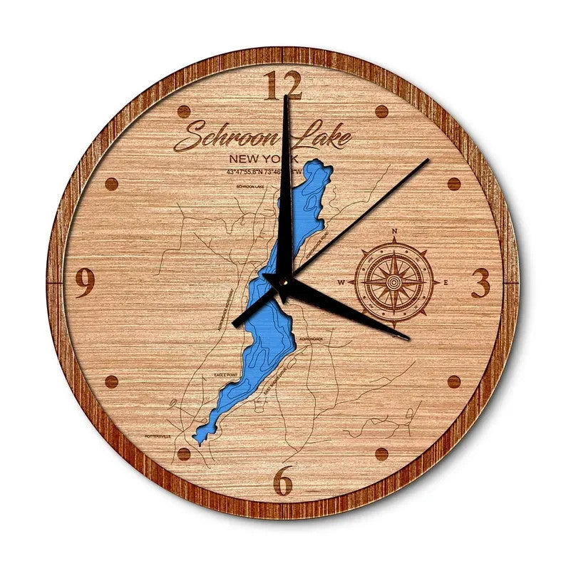 Schroon Lake, New York 14in Layered Map Clock