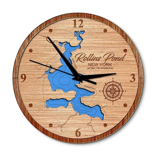 Rollins Pond in Franklin, New York 14in Layered Map Clock