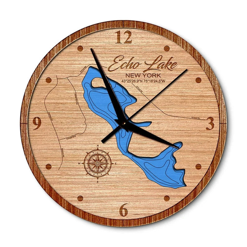 Echo Lake, New York 14in Layered Map Clock