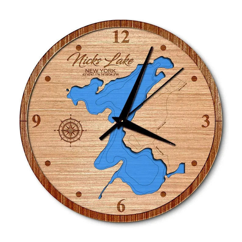 Nicks Lake, New York 14in Layered Map Clock