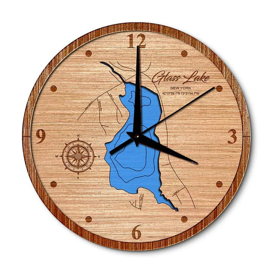 Glass Lake, New York 14in Layered Map Clock