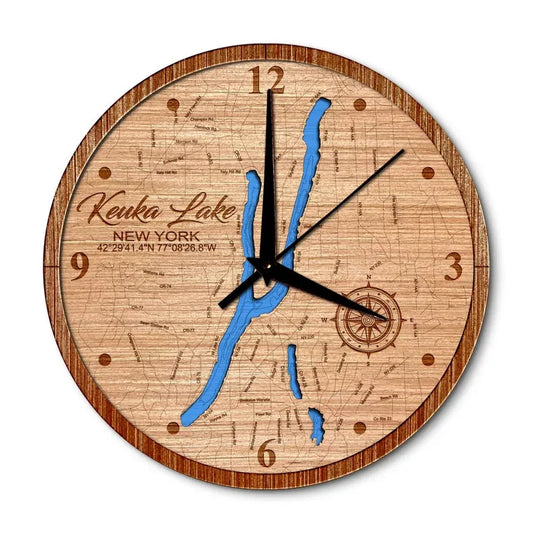 Keuka Lake, New York 14in Layered Map Clock
