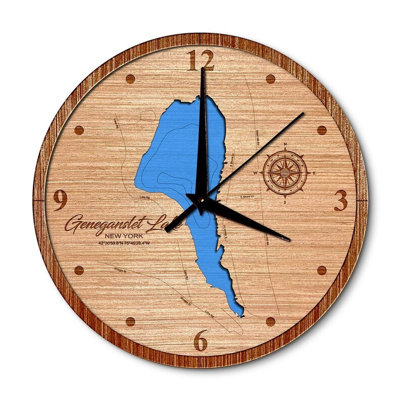 Geneganslet Lake, New York 14in Layered Map Clock
