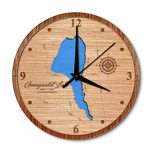 Geneganslet Lake, New York 14in Layered Map Clock