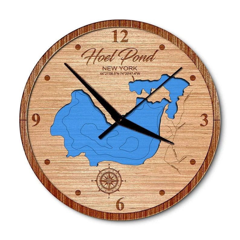Hoel Pond, New York 14in Layered Map Clock