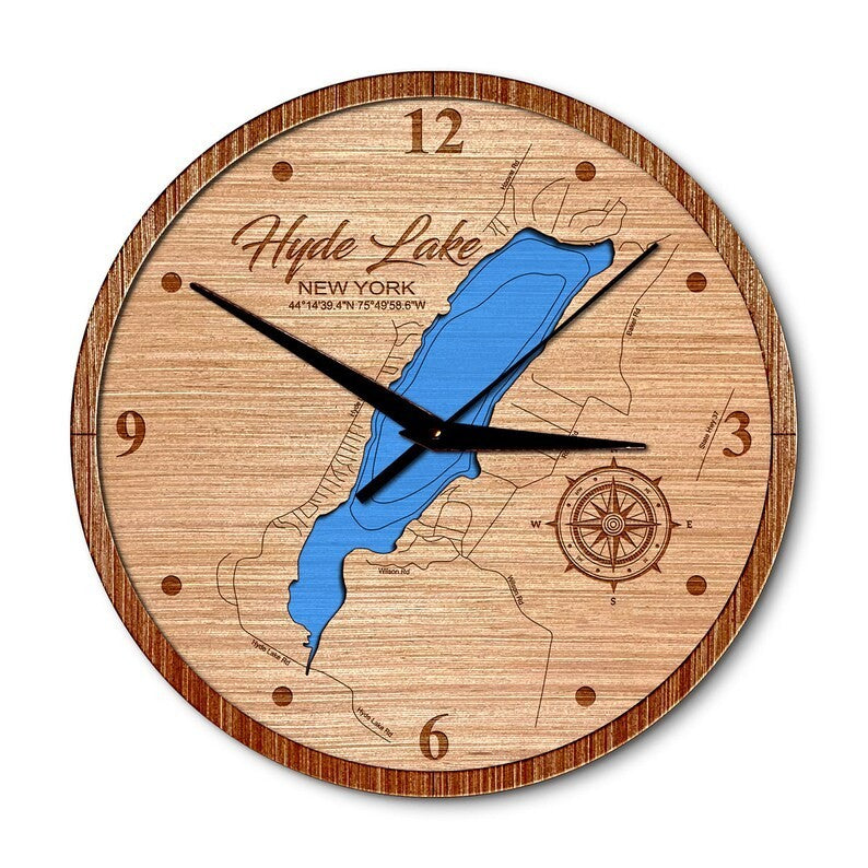 Hyde Lake, New York 14in Layered Map Clock