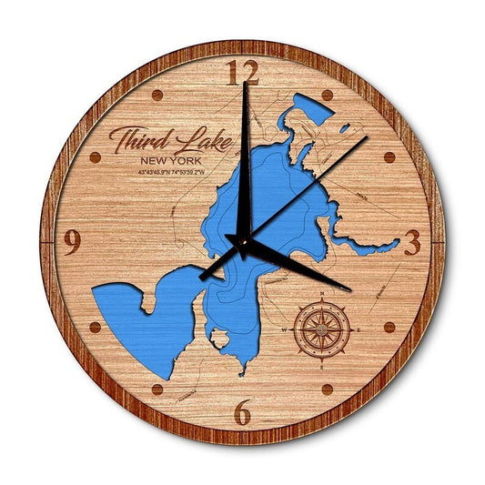 Third Lake on Fulton Chain of Lakes, New York 14in Layered Map Clock