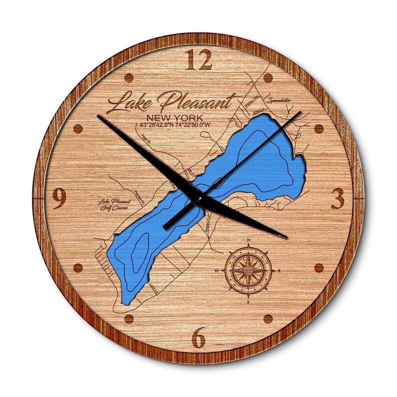 Lake Pleasant, New York 14in Layered Map Clock