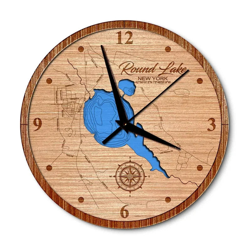 Round Lake, New York 14in Layered Map Clock