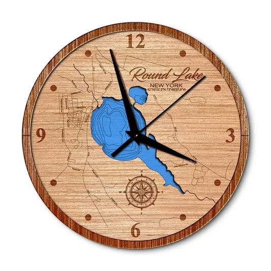 Round Lake, New York 14in Layered Map Clock