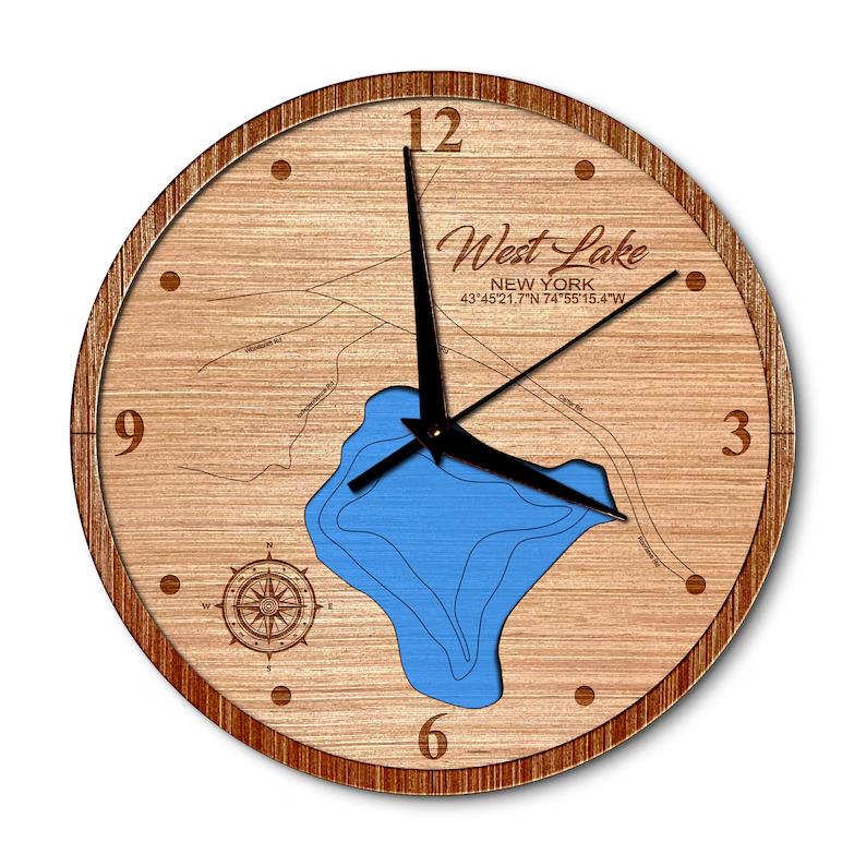 West Lake in Old Forge, New York 14in Layered Map Clock