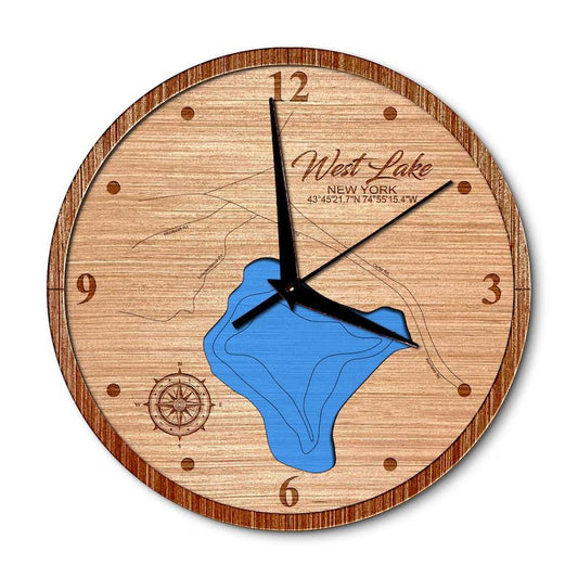 West Lake in Old Forge, New York 14in Layered Map Clock