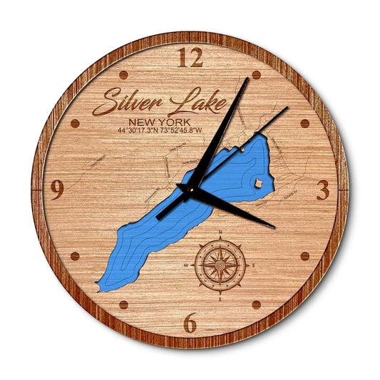 Silver Lake in Hawkeye, New York 14in Layered Map Clock