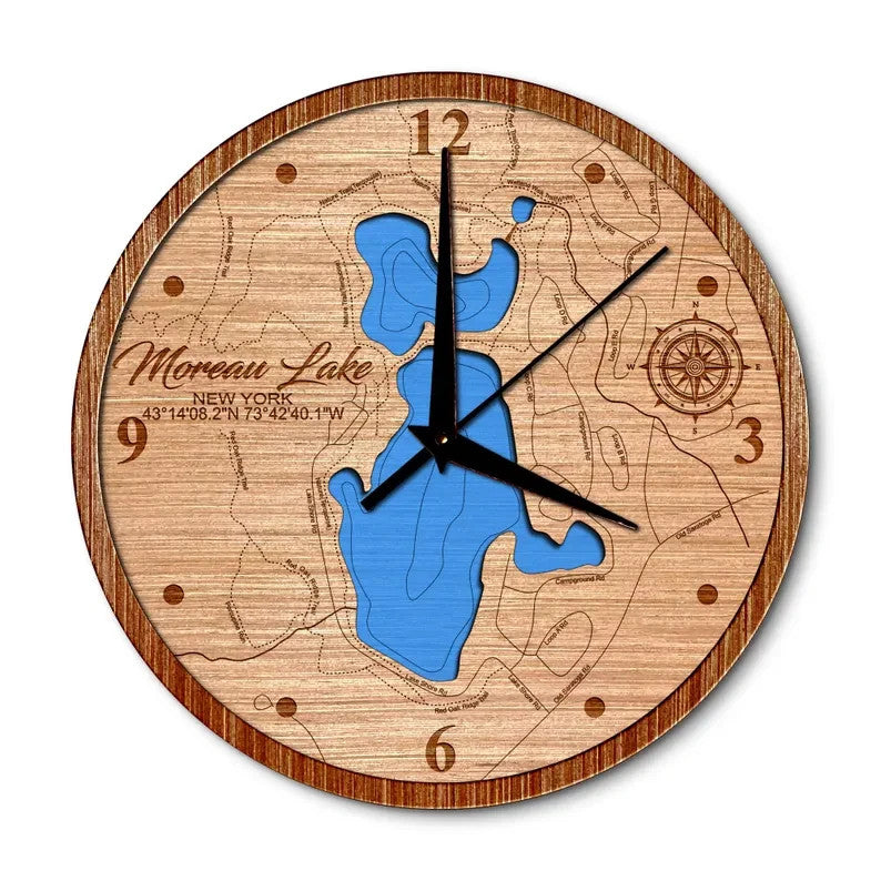Moreau Lake, New York 14in Layered Map Clock