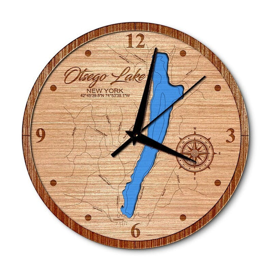 Otsego Lake, New York 14in Layered Map Clock